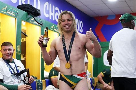 Clothes off: Springbok Faf de Klerk's wild celebrations go viral [video]