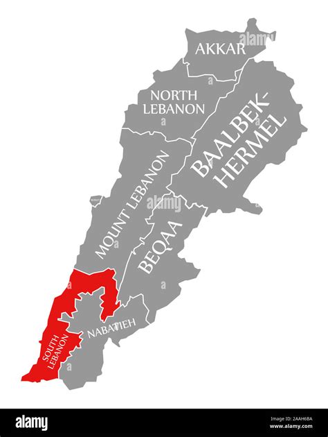 South Lebanon red highlighted in map of Lebanon Stock Photo - Alamy