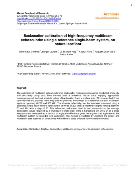 (PDF) Backscatter calibration of high-frequency multibeam echosounder using a reference single ...