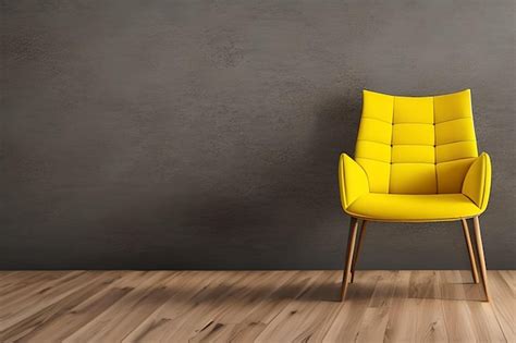 Premium Photo | A yellow chair in a dark room with a dark grey wall behind it.