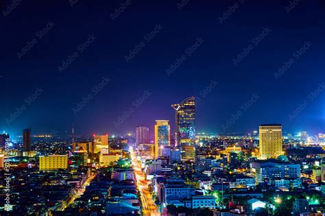 skyline at night in phnom penh city capitall of cambodia Stock Photo ...