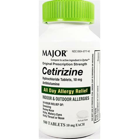 Cetirizine 10 mg, 500 Tablets by Major – Hargraves Online Healthcare