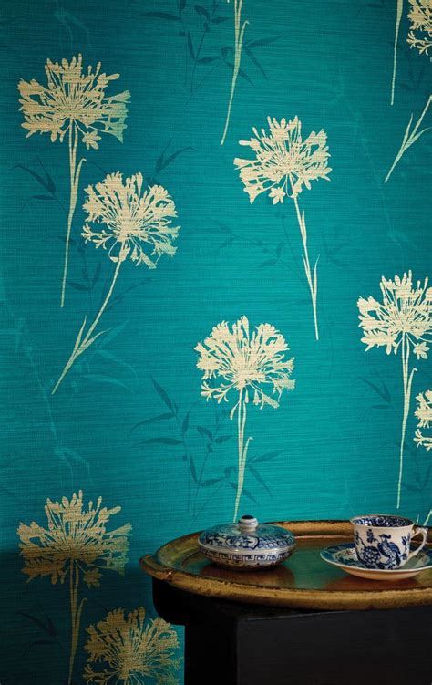 Kimora 10.05m x 53cm 3D Embossed/Foiled Wallpaper Roll Wallpapers | Teal wallpaper living room ...