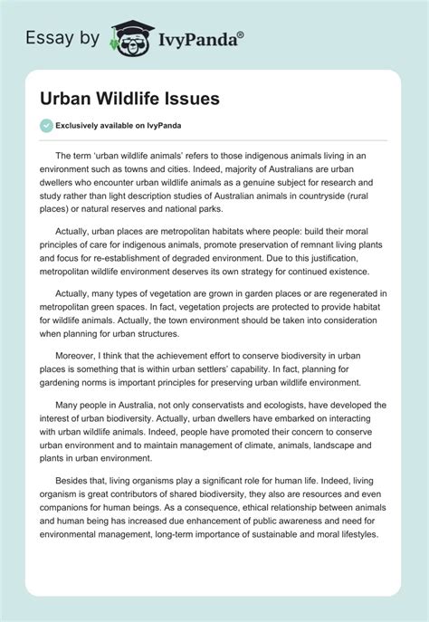 Urban Wildlife - 619 Words | Essay Example