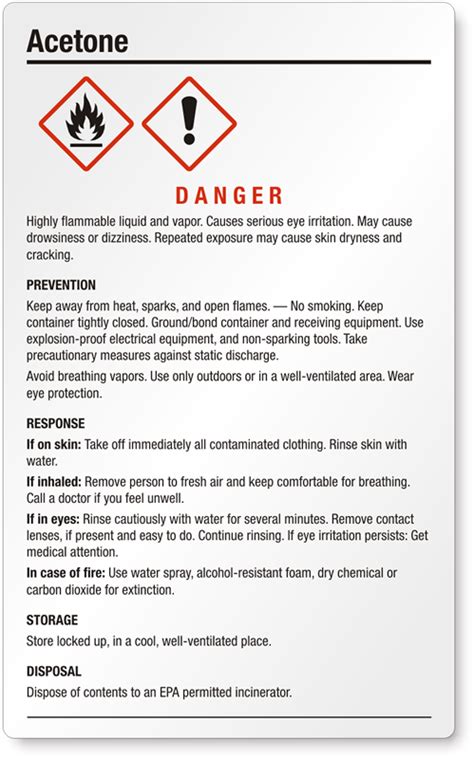 Acetone GHS Chemical Label - Highly Flammable, SKU: GHS-001-A