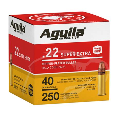 Aguila 1B221100 Standard High Velocity 22 LR 40 gr Copper-Plated Solid Point 250 Bx/ 8 Cs ...