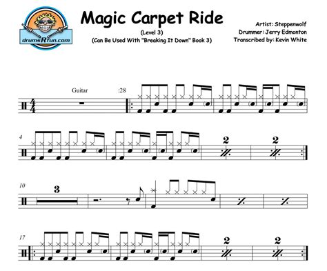 Steppenwolf, Magic Carpet Ride Drum Transcription Level 3