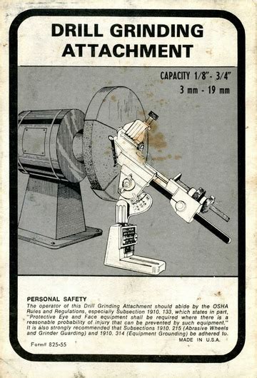 Drill Grinding Attachment : Form # 825-55 [Instructions] : General ...