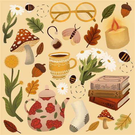 Cozy Cottagecore | Autumn illustration, Cottagecore art, Autumn stickers