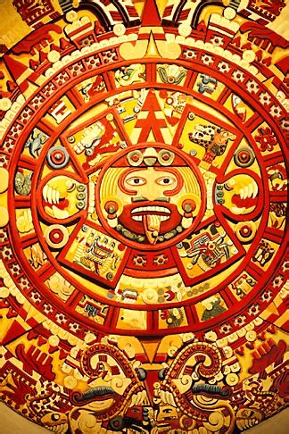 Mexican art, Painting of design on Piedra del Sol, Aztec calendar, 1350 ...