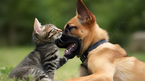 The Dog Plays With The Kitten Playing With Its Mouth Background, Funny Cat And Dog Pictures ...