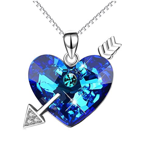 Sterling Silver Heart Pendant Necklace with Blue Swarovski Crystals ...