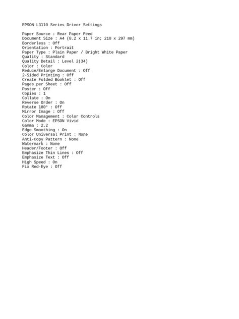 EPSON L3110 Series Driver Settings | PDF