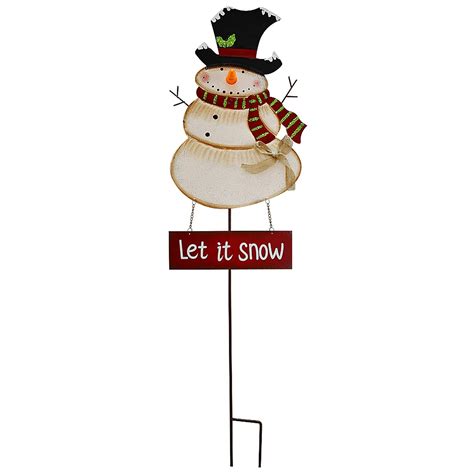 Metal Snowman Garden Stake Christmas Yard Signs with LED Light Outdoor Decorative Snowman ...