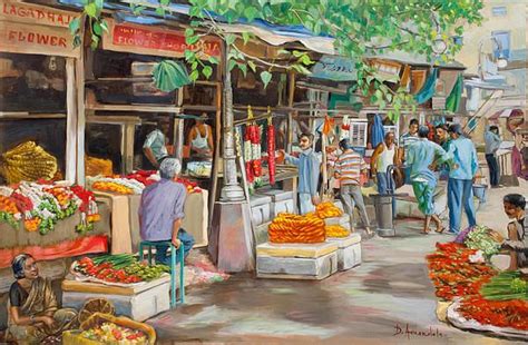 India Flower Market Street by Dominique Amendola | Painting, Indian art ...