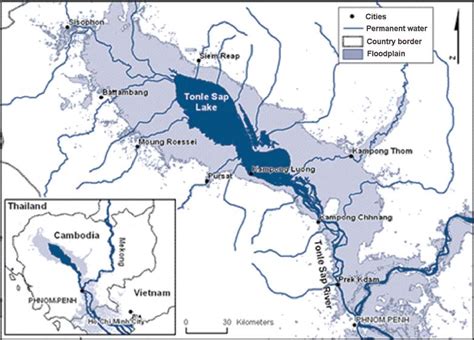 Map of the Tonle Sap Lake, Cambodia. Dark colour represents the... | Download Scientific Diagram