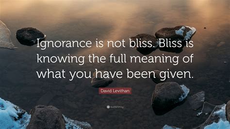 David Levithan Quote: “Ignorance is not bliss. Bliss is knowing the full meaning of what you ...