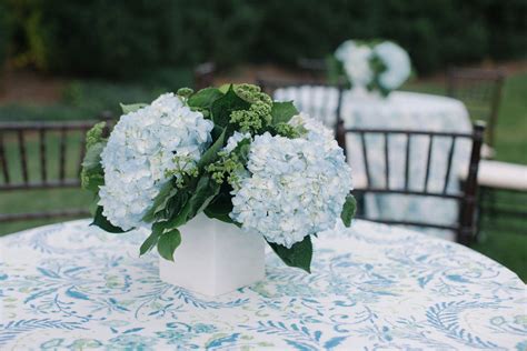 Sky blue hydrangea wedding centerpiece | OneWed.com