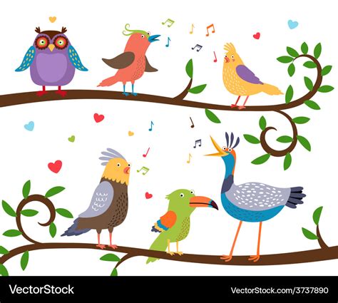 Singing birds on tree branches Royalty Free Vector Image