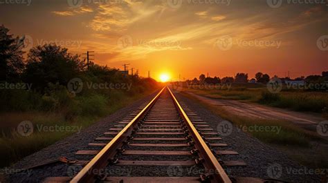 Train tracks leading into the sunset. AI Generative 28245999 Stock ...