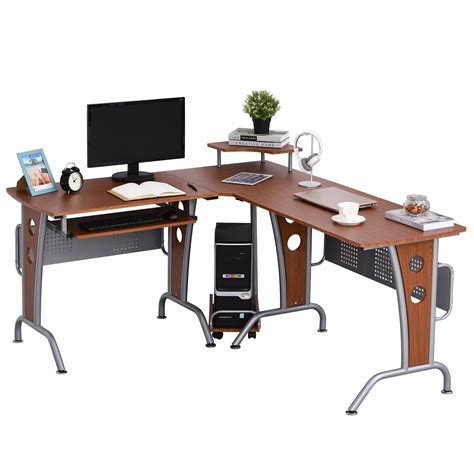 HomCom L-Shaped Corner Computer Office Desk Workstation with Rolling ...