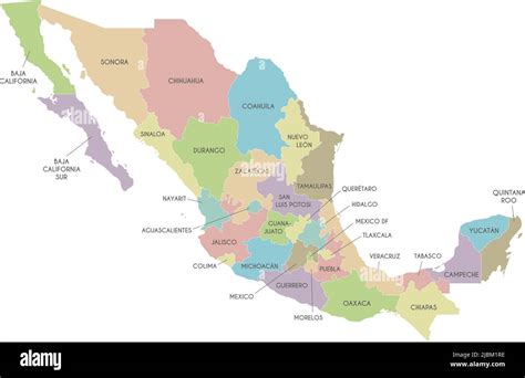 Vector map of Mexico with regions or or states and administrative ...