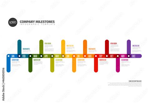 Infographic Full Year Timeline Template Made from Color Thick Lines ...