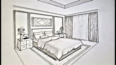 How to draw a bedroom in two point perspective | Perspective room ...