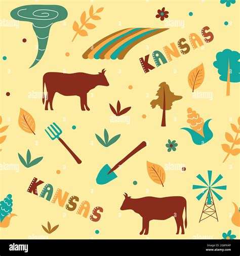 USA collection. Vector illustration of Kansas theme. State Symbols ...