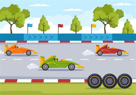 Formula Racing Sport Car Reach on Race Circuit the Finish Line Cartoon ...