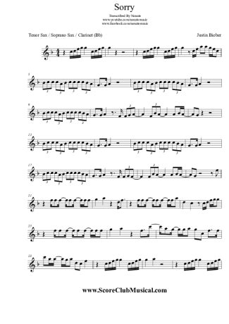 Justin Bieber - Sorry - Sheet Music For Clarinet (Bb)