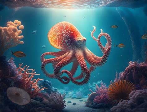 Premium Photo | Octopus in Colorful Coral Reef Habitat
