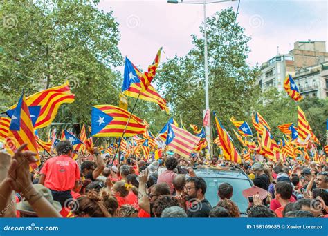 Barcelona, Catalonia, Spain, September 11, 2018: Catalan People Celebrating La Diada Nacional De ...