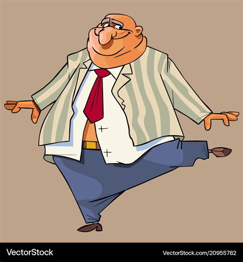 Cartoon bald fat man in a suit gaily dances Vector Image