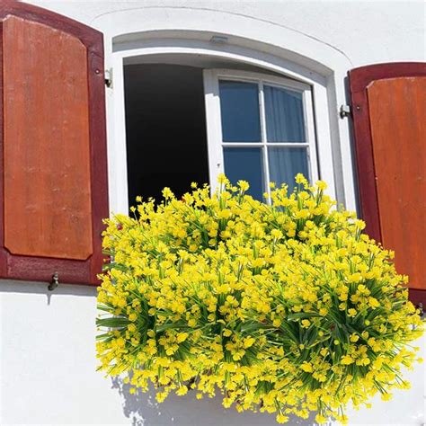 2020 Artificial Flowers Outdoor Uv Resistant Plants, 8 Branches Faux Plastic Greenery Shrubs ...