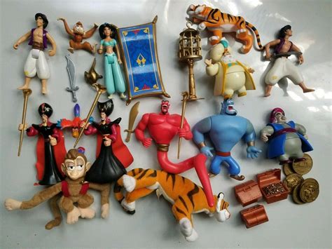 DISNEY ALADDIN Action Figure plush lot Abu IAGO Rajah EVIL GENIE JAFAR ...