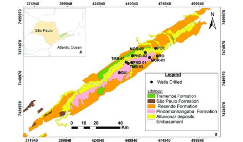 a Map showing the location of the Taubaté Basin. b Simplified... | Download Scientific Diagram