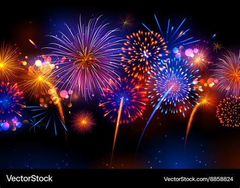 Realistic colorful fireworks Royalty Free Vector Image