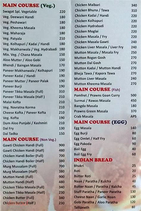 Menu of Swagat Restaurant & Bar, Bhayandar West, Mumbai | Dineout discovery