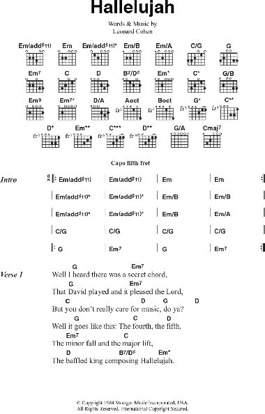 Hallelujah - Guitar Chords/Lyrics | zZounds