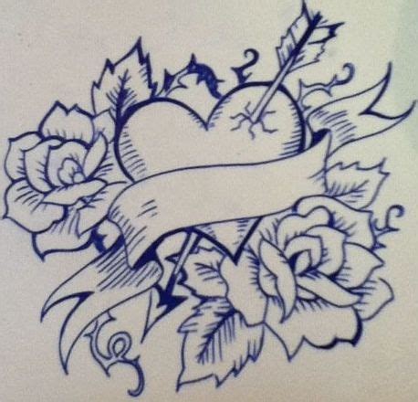 -one heart and two roses- | Rose drawing tattoo, Heart drawing, Tattoo ...