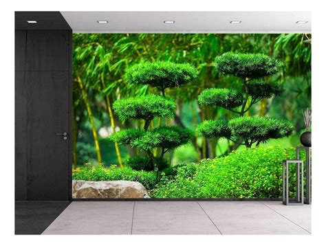 Wall26 Serene Japanese Garden with Sculpted Trees - Wall Mural ...