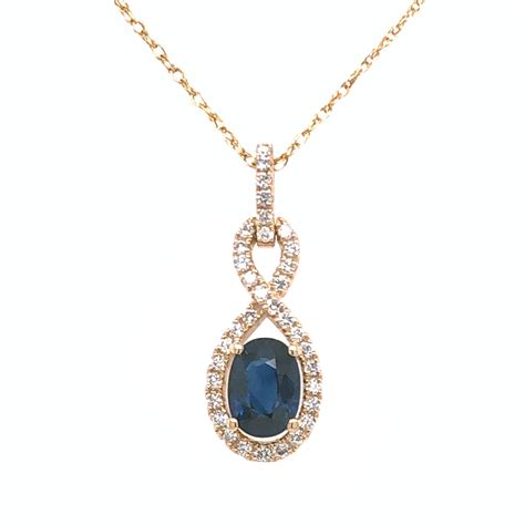 Sapphire Necklace - 1 carat Natural Blue Oval with 0.25 cttw. Diamonds ...