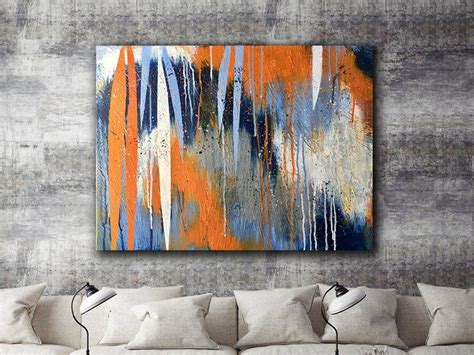 PRINT orange blue navy white gray abstract contemporary modern | Etsy in 2020 | Wall art canvas ...