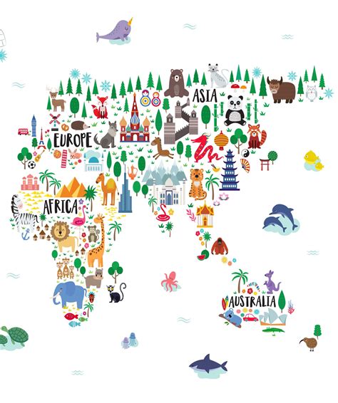 Animal World Map Print Kids World Map Poster Nursery - vrogue.co