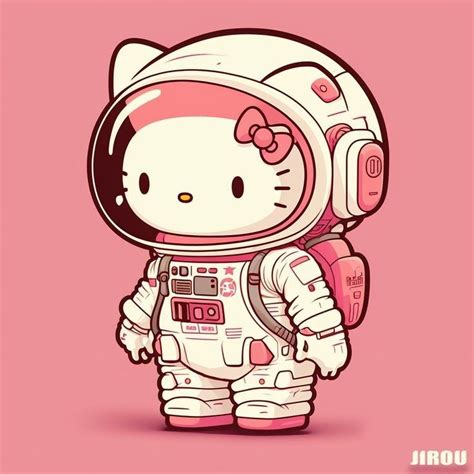 hello kitty in an astronaut's suit with a pink bow on her head and ears