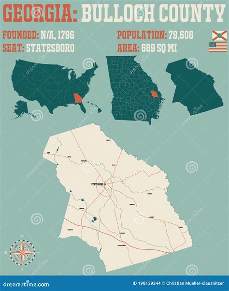 Map of Bulloch County in Georgia Stock Vector - Illustration of american, bulloch: 198139244