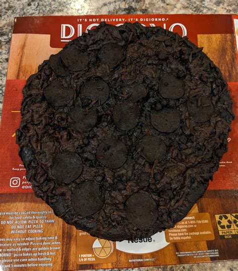 Forgetting about your pizza for 8 hours. Burnt so bad it looks like a double-chocolate brownie ...