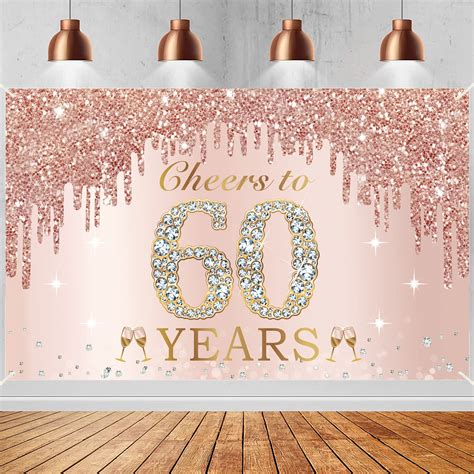 Buy Large Cheers to 60 Years Birthday Decorations for Women, Pink Rose Gold Happy 60th Birthday ...