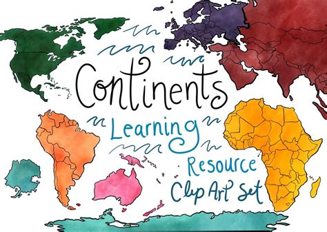 Continents Clip Art Continents Learning Resource - Etsy